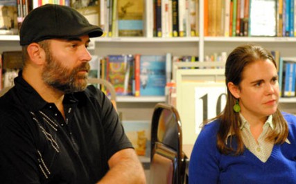 Pastor Eric Blauer (left) and Rev. Liv Larson Andrews discuss gay marriage and the church. 