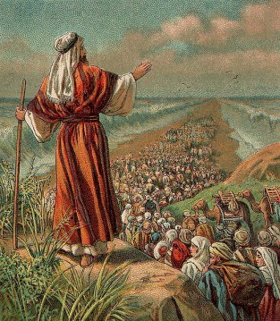 Israel's Escape from Egypt, illustration from a Bible card published 1907 by the Providence Lithograph Company 