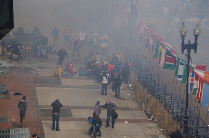 Photo of the Boston Marathon explosions. 