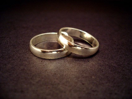 A couple of 14-carat gold wedding rings. 